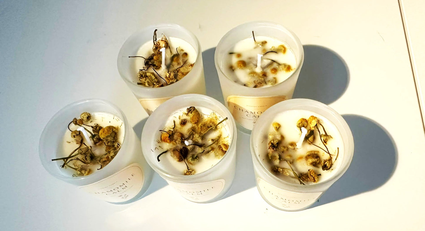 Calming Camomile Hand Poured Soy Self Care Self Love Candle Gift Set Anti Stress