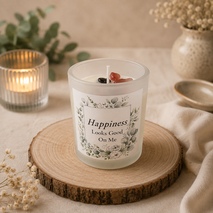 Handmade Crystal Scented Candle – Self-Care, Healing, Happiness & Confidence Gift Set
