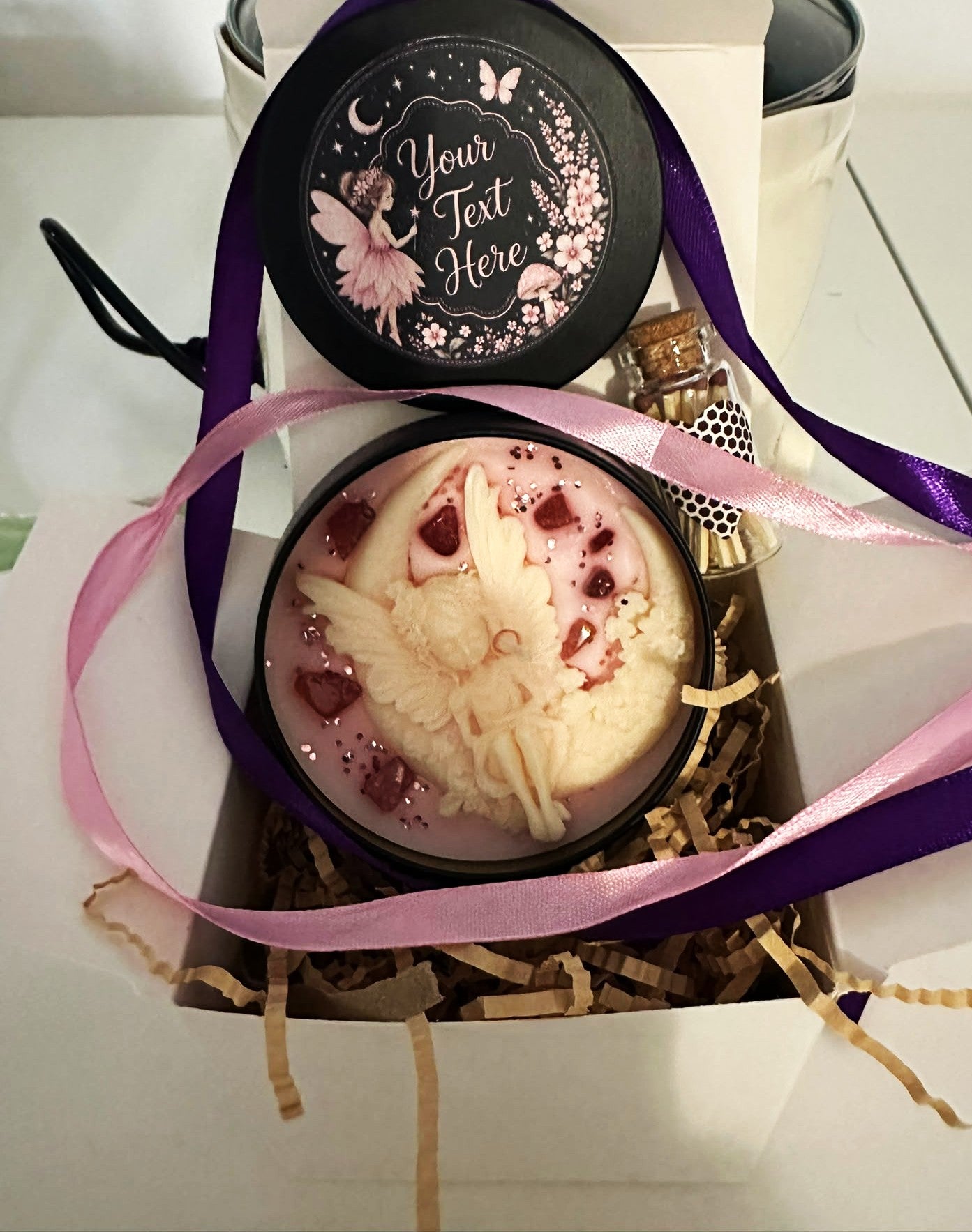 Personalised Fairy Crystal Candle, Hand Poured Soy Wax, Snow Pixie Scent