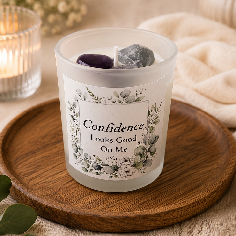 Handmade Crystal Scented Candle – Self-Care, Healing, Happiness & Confidence Gift