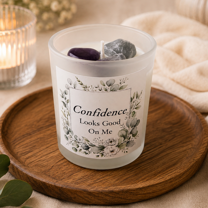 Handmade Crystal Scented Candle – Self-Care, Healing, Happiness & Confidence Gift