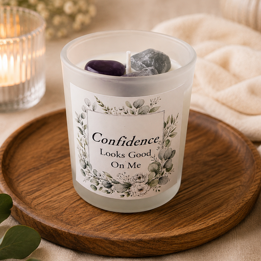 Handmade Crystal Scented Candle – Self-Care, Healing, Happiness & Confidence Gift