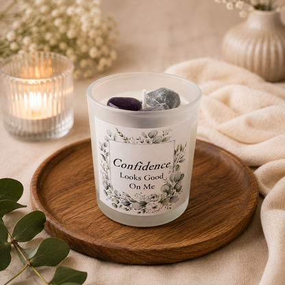 Handmade Crystal Scented Candle – Self-Care, Healing, Happiness & Confidence Gift Set