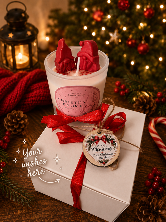 Personalised Christmas gnome candle gift box with custom message