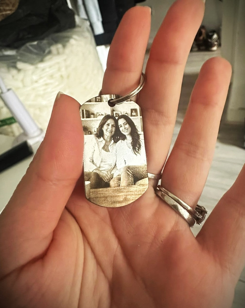 Personalised Mother & Daughter Photo Keyring – Engraved Keepsake