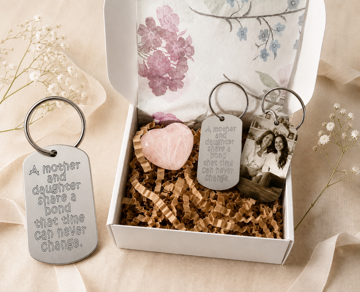Personalised Mother & Daughter Photo Keyring – Engraved Keepsake