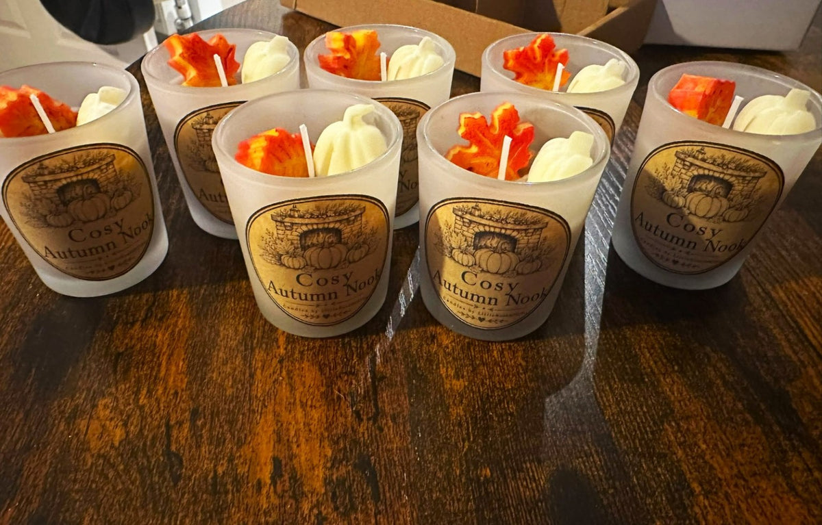 Handmade Cosy Fireplace autumn candles being prepared in small batches