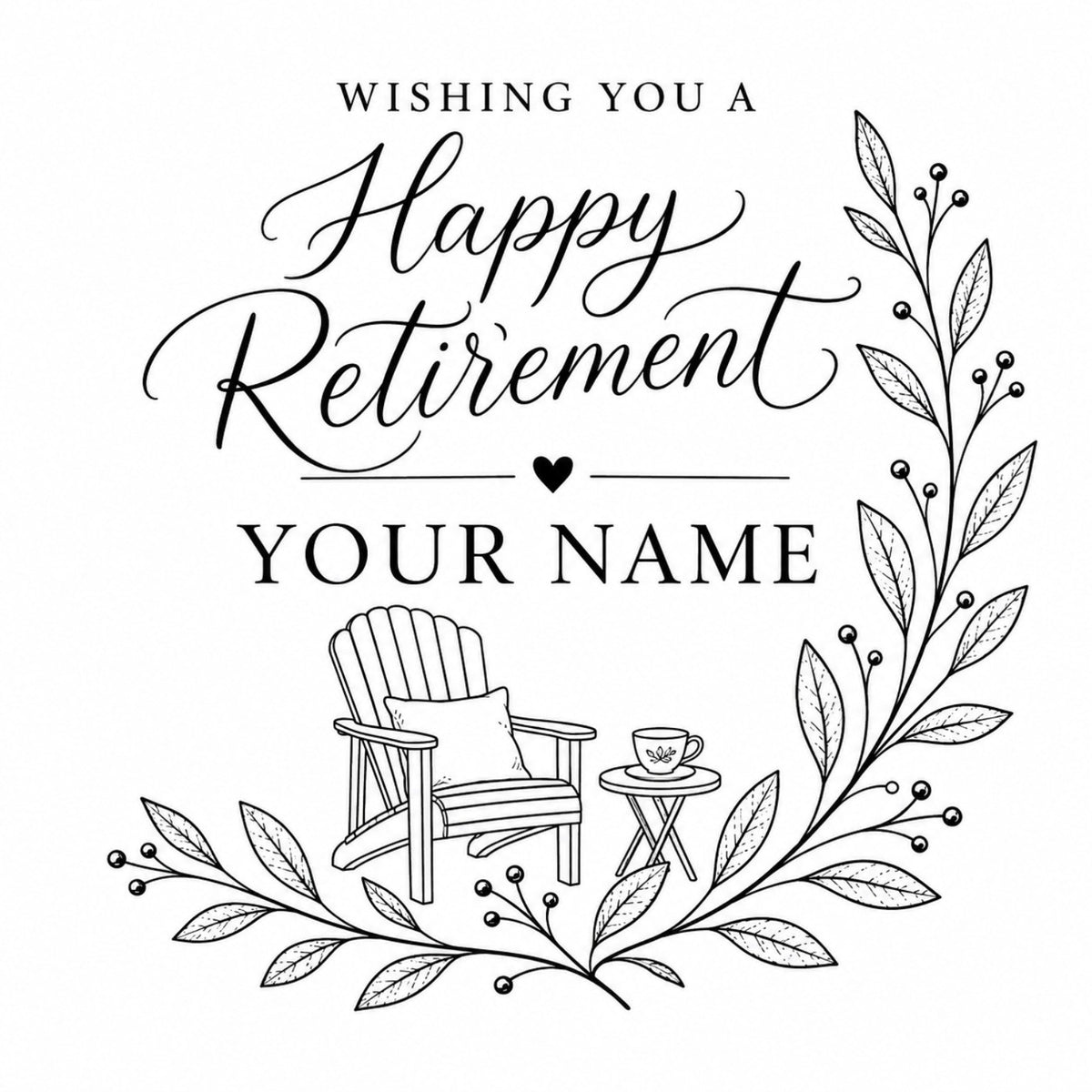 Happy Retirement personalised coaster engraving design with retirement chair illustration