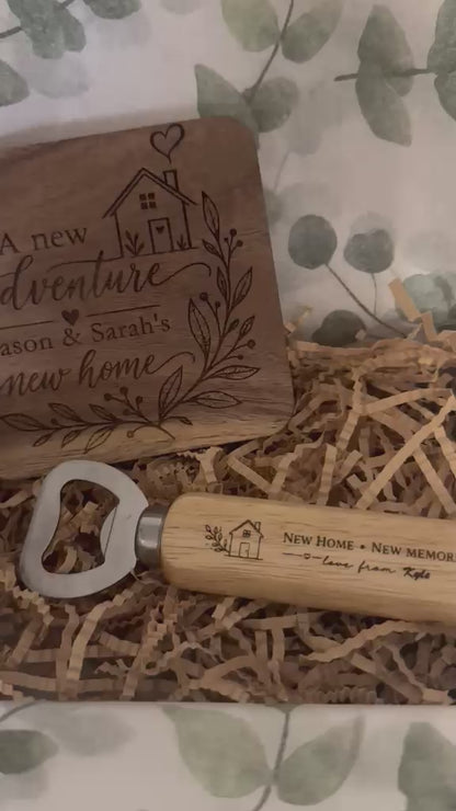 Personalised New Home Gift Box – Candle, Coaster & Bottle Opener