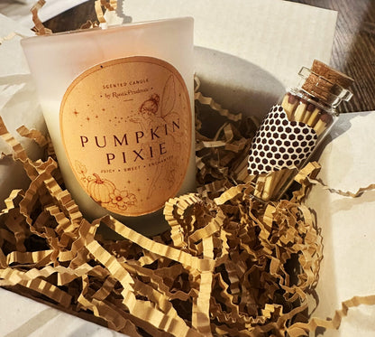 Handmade Pumpkin Spice candle gift box with included matches