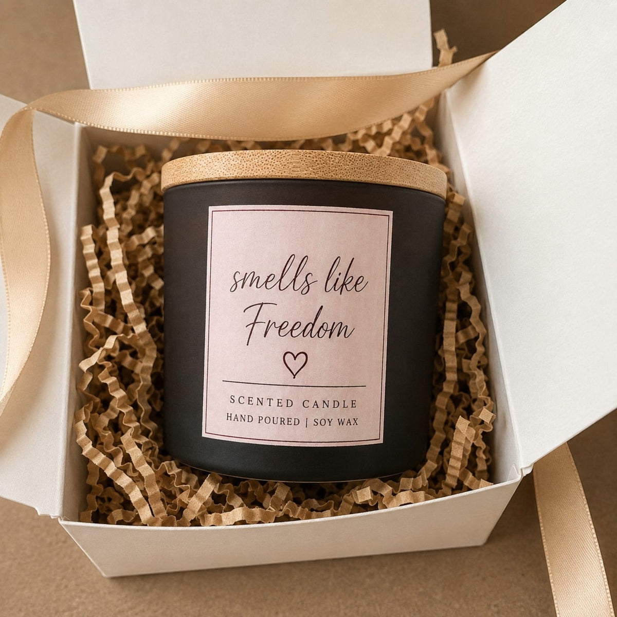 Personalised retirement gift box with engraved 10cm wooden coaster and candle