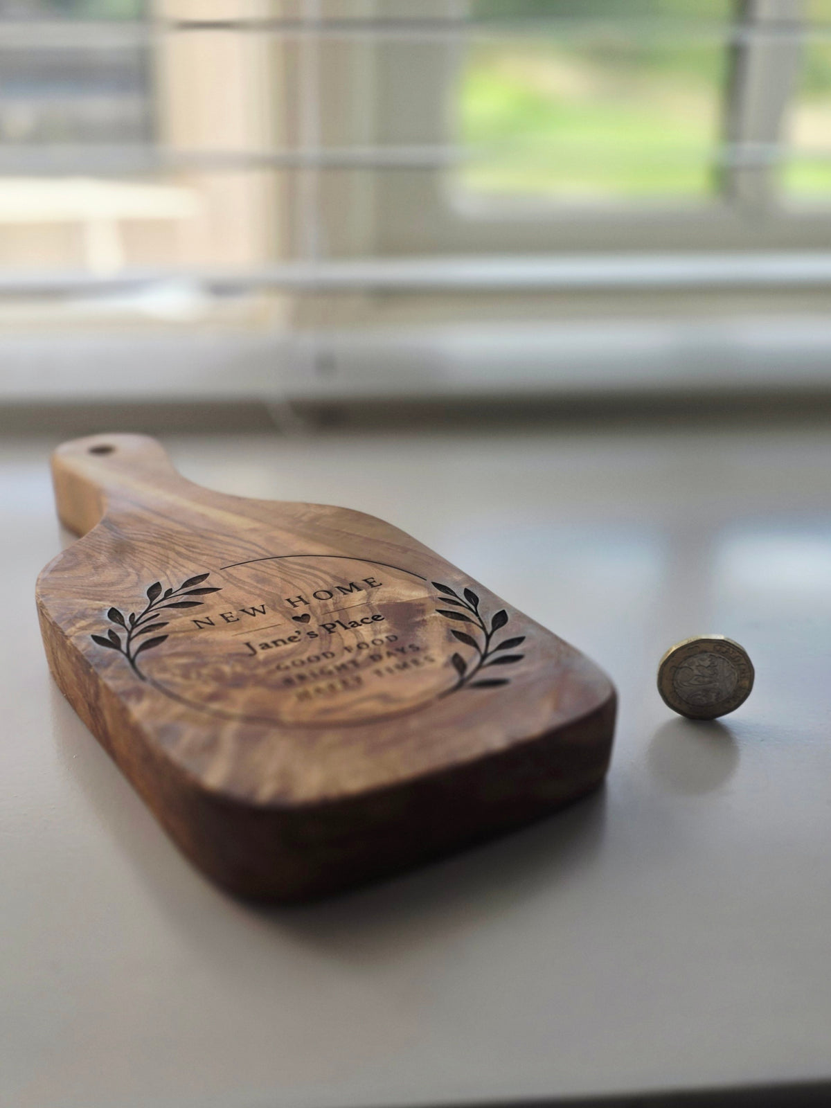 Personalised New Home Gift Box – Olive Wood Chopping Board & Candle