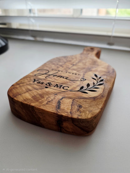 Personalised New Home Gift Box – Olive Wood Chopping Board, Candle & Matches