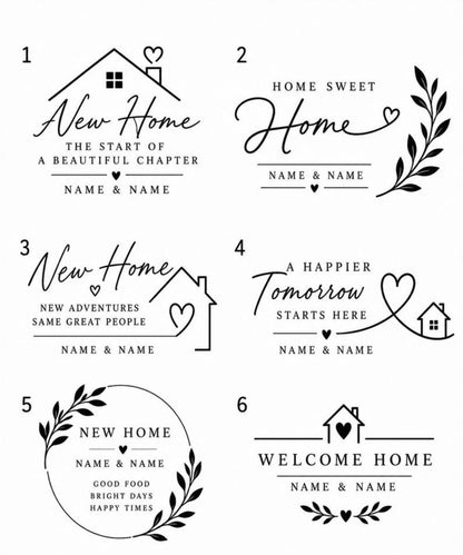 New home engraving design choices 1 to 6 for personalised boards