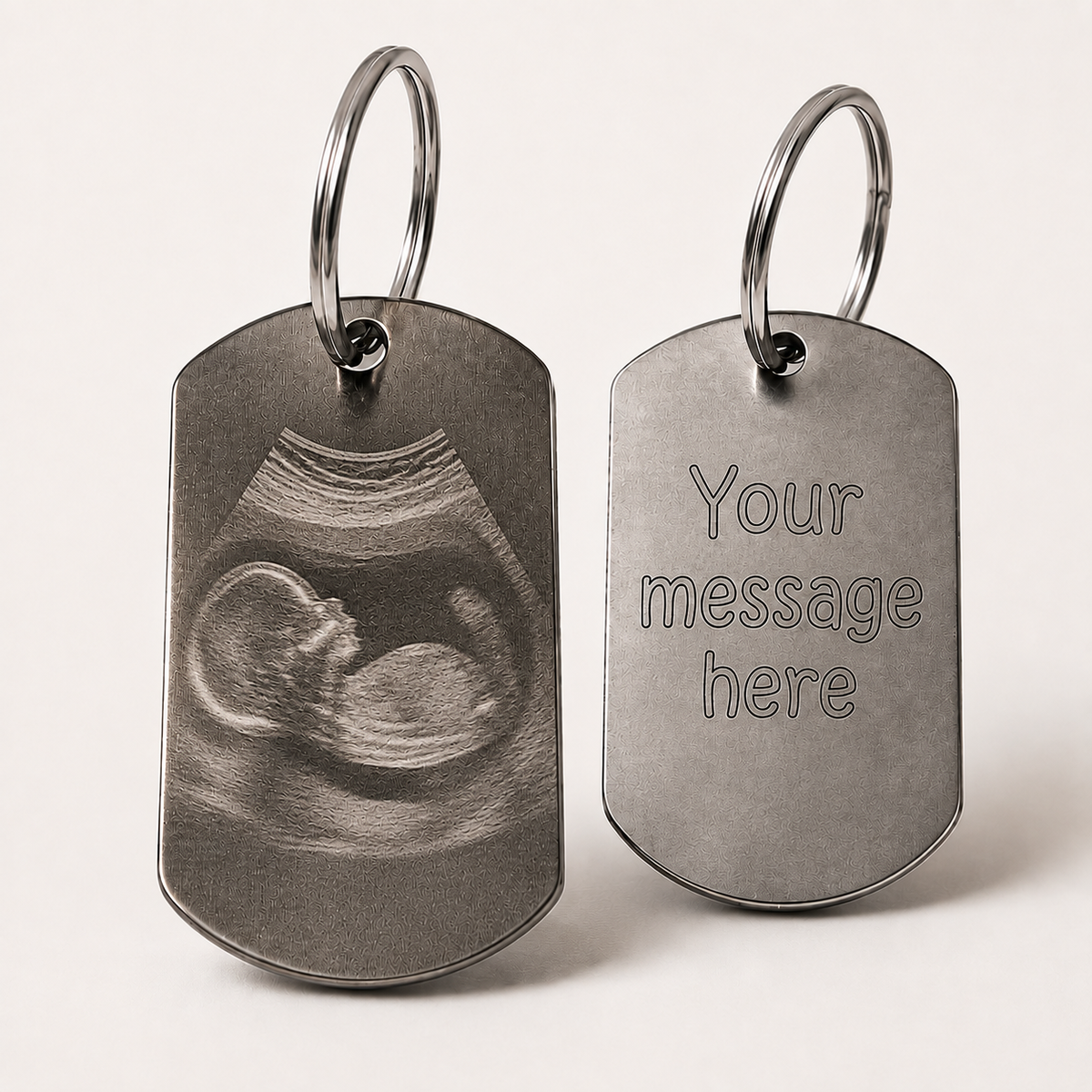 Personalised Ultrasound photo & custom text keyring - engraved baby keepsake